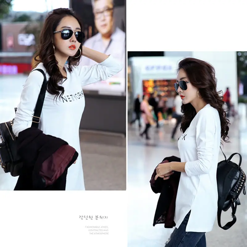 Women Long Sleeve Printed T-Shirt Orange Cotton Spring Autumn - Image 12