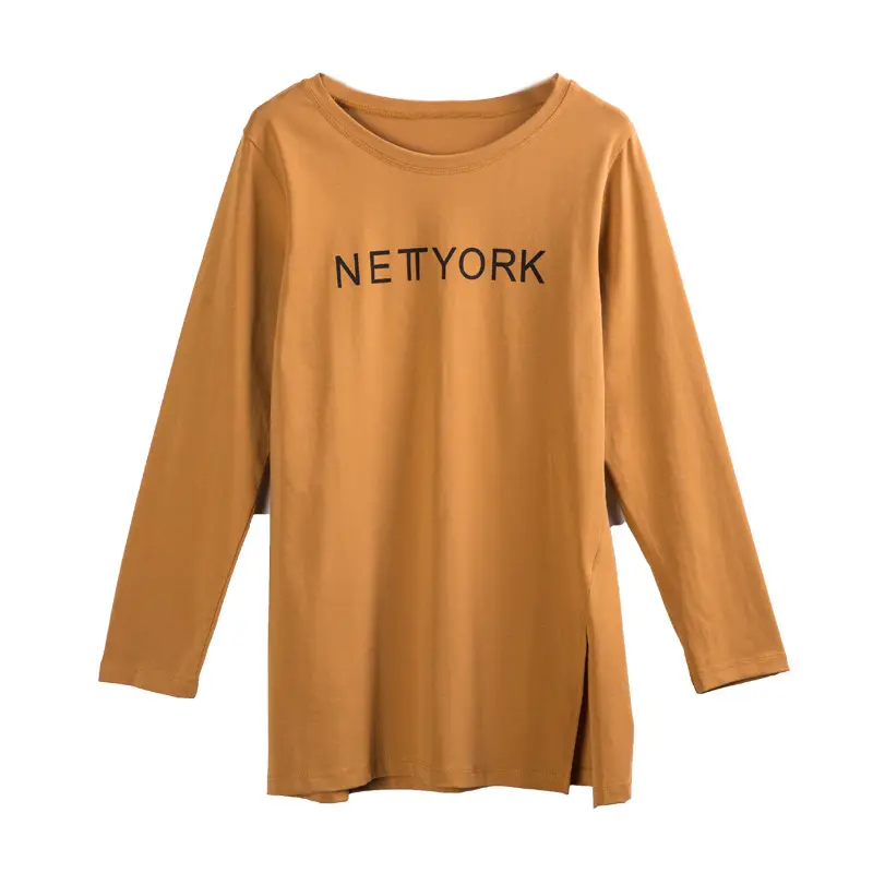 Women Long Sleeve Printed T-Shirt Orange Cotton Spring Autumn - Image 15