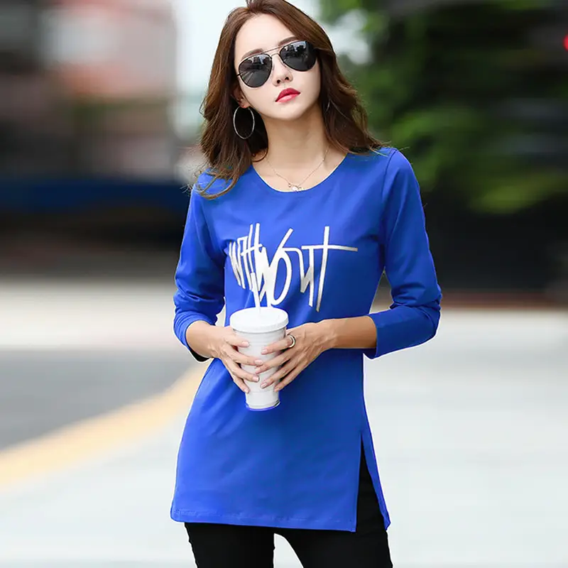 Women Long Sleeve Printed T-Shirt Orange Cotton Spring Autumn - Image 10