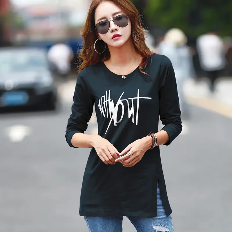 Women Long Sleeve Printed T-Shirt Orange Cotton Spring Autumn - Image 7