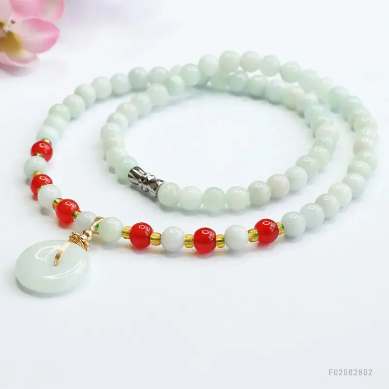 Natural Jade Peace Pendant Necklace with Red Accents - Image 3