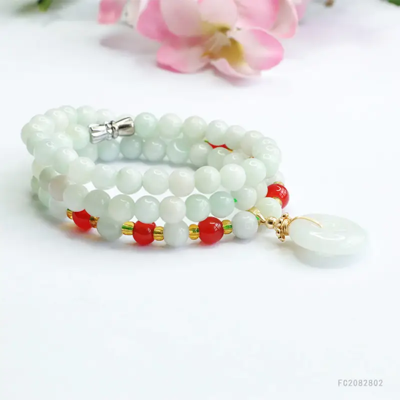 Natural Jade Peace Pendant Necklace with Red Accents - Image 4