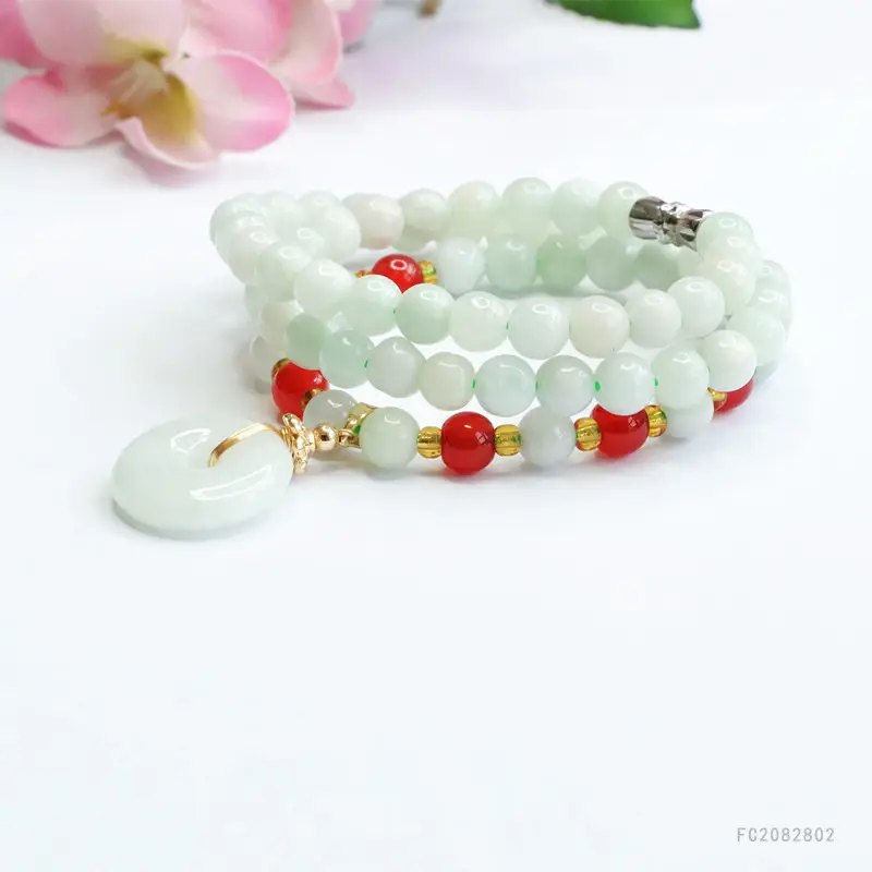 Natural Jade Peace Pendant Necklace with Red Accents - Image 5