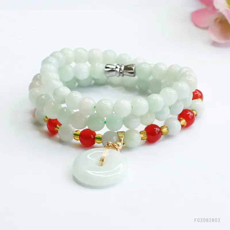 Natural Jade Peace Pendant Necklace with Red Accents — feature 10