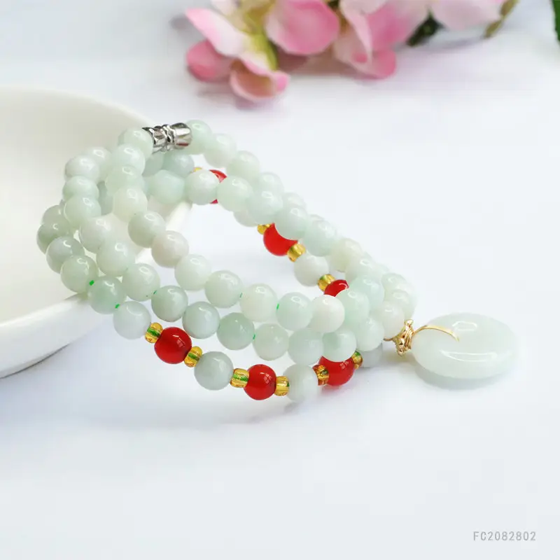 Natural Jade Peace Pendant Necklace with Red Accents — feature 8