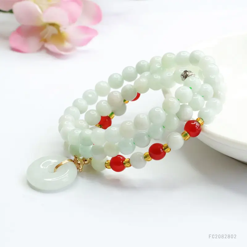 Natural Jade Peace Pendant Necklace with Red Accents — feature 9