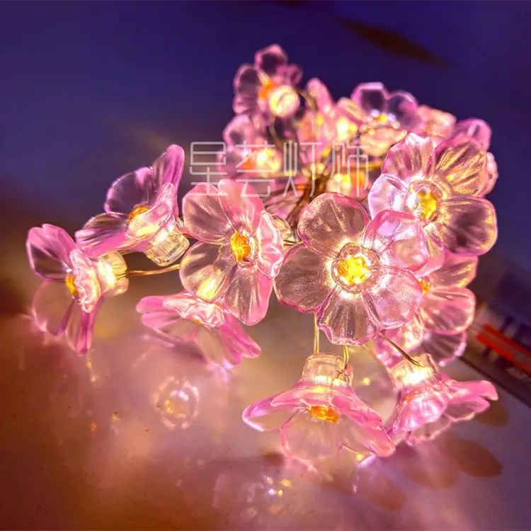 Copper String Lights Pink Cherry Blossom LED Decor - Image 10