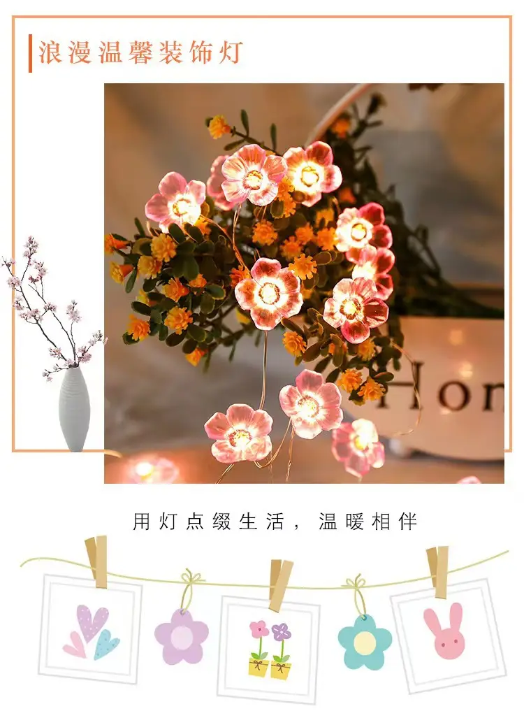 Copper String Lights Pink Cherry Blossom LED Decor — feature 1
