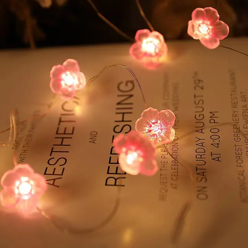 Copper String Lights Pink Cherry Blossom LED Decor - Image 2