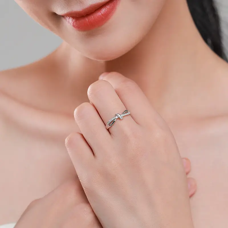 S925 Silver Double Layer Knot Diamond Ring for Women