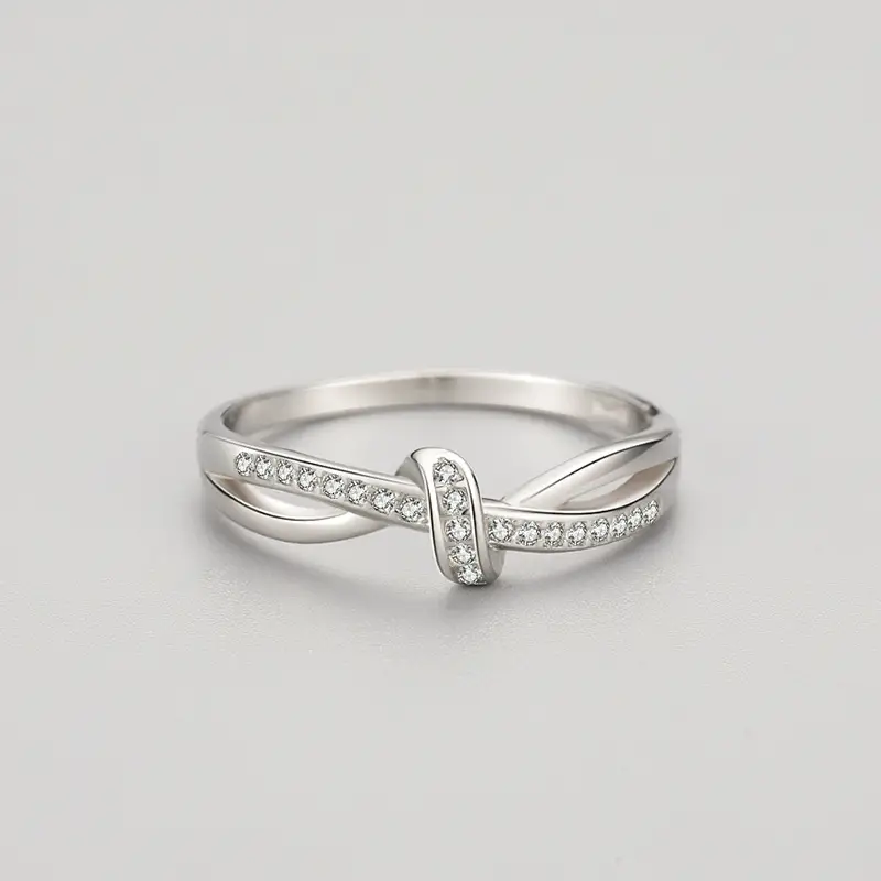 S925 Silver Double Layer Knot Diamond Ring for Women