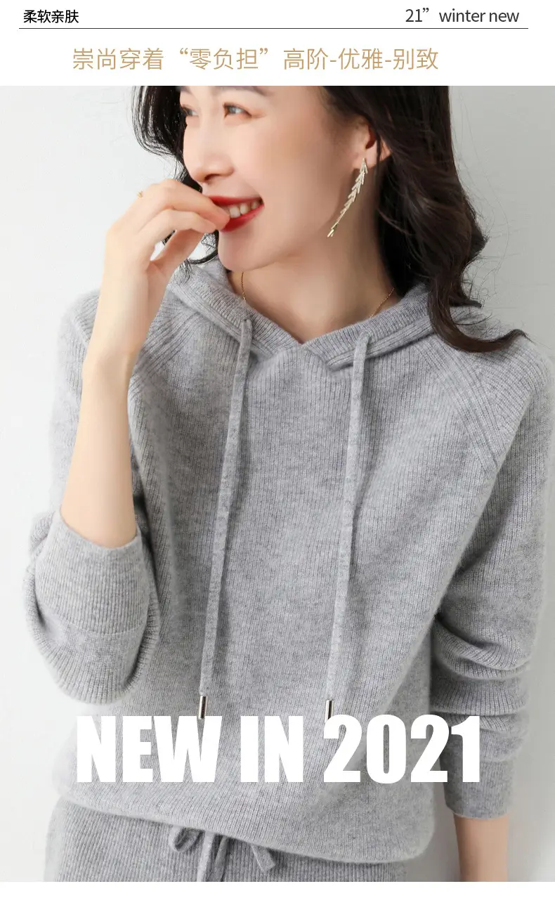 Women's Black Hooded Sweatshirt Coat 2024 Winter Outerwear — feature 21