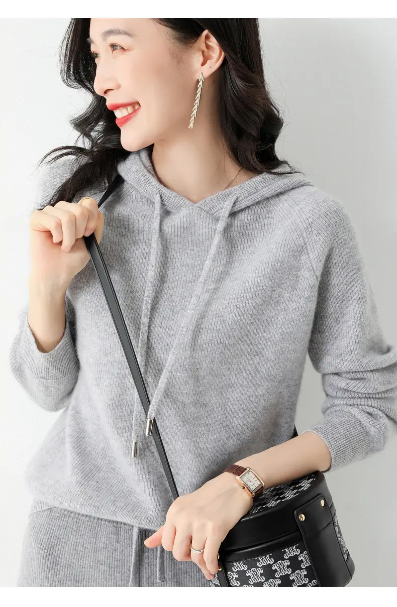 Women's Black Hooded Sweatshirt Coat 2024 Winter Outerwear — feature 23