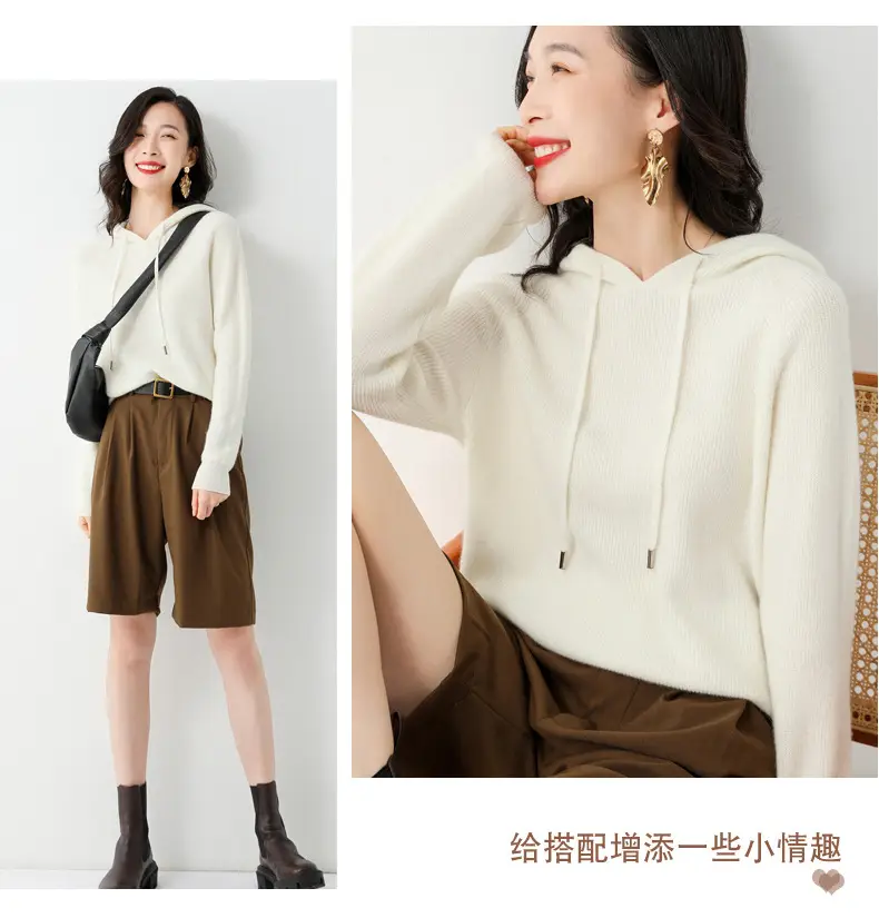 Women's Black Hooded Sweatshirt Coat 2024 Winter Outerwear — feature 26