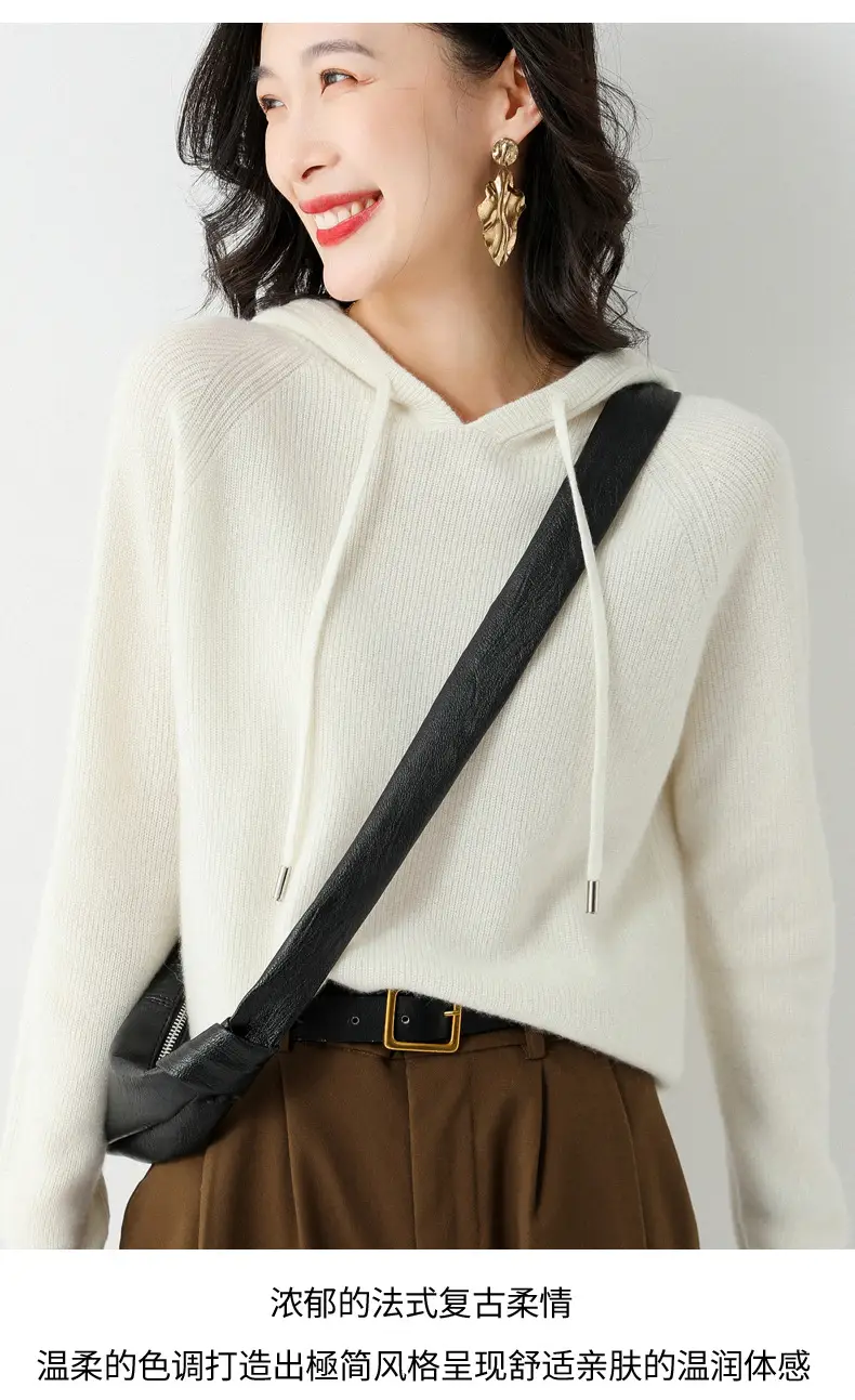 Women's Black Hooded Sweatshirt Coat 2024 Winter Outerwear — feature 28