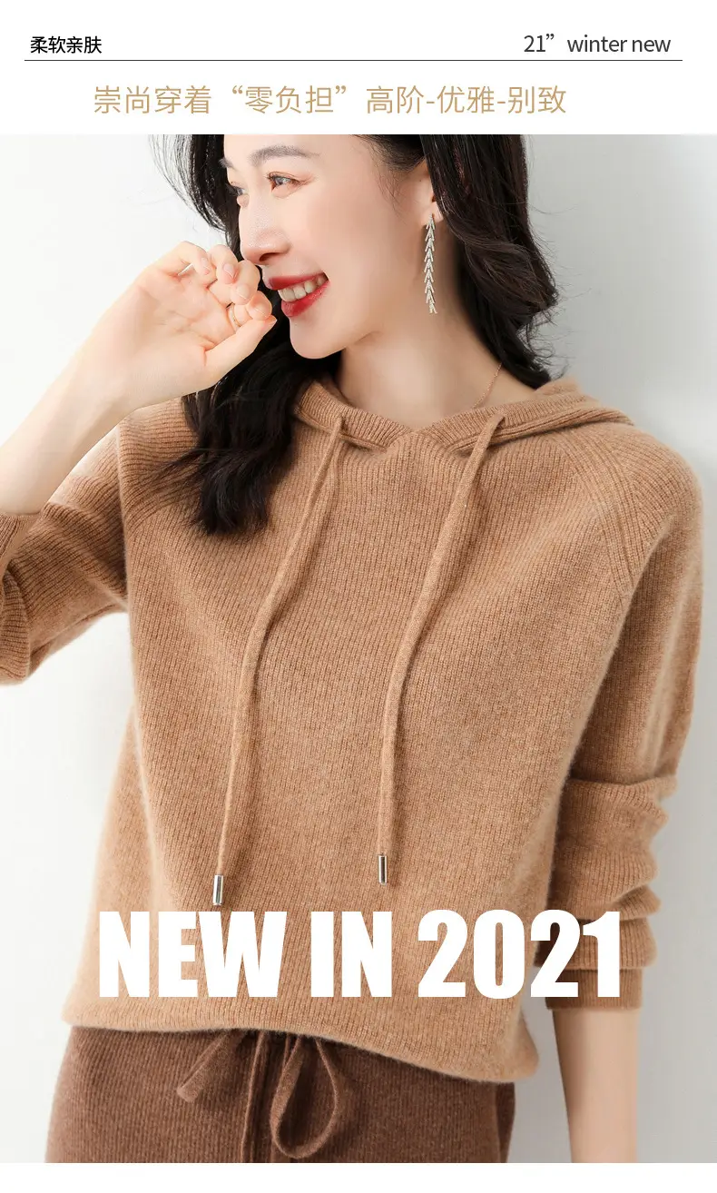 Women's Black Hooded Sweatshirt Coat 2024 Winter Outerwear — feature 29