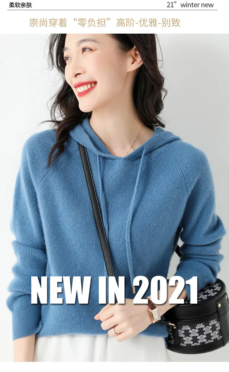 Women's Black Hooded Sweatshirt Coat 2024 Winter Outerwear — feature 33