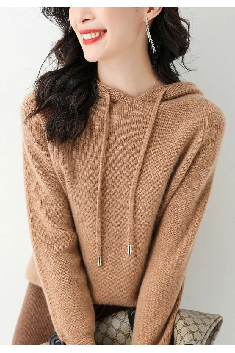 Women's Black Hooded Sweatshirt Coat 2024 Winter Outerwear — feature 6