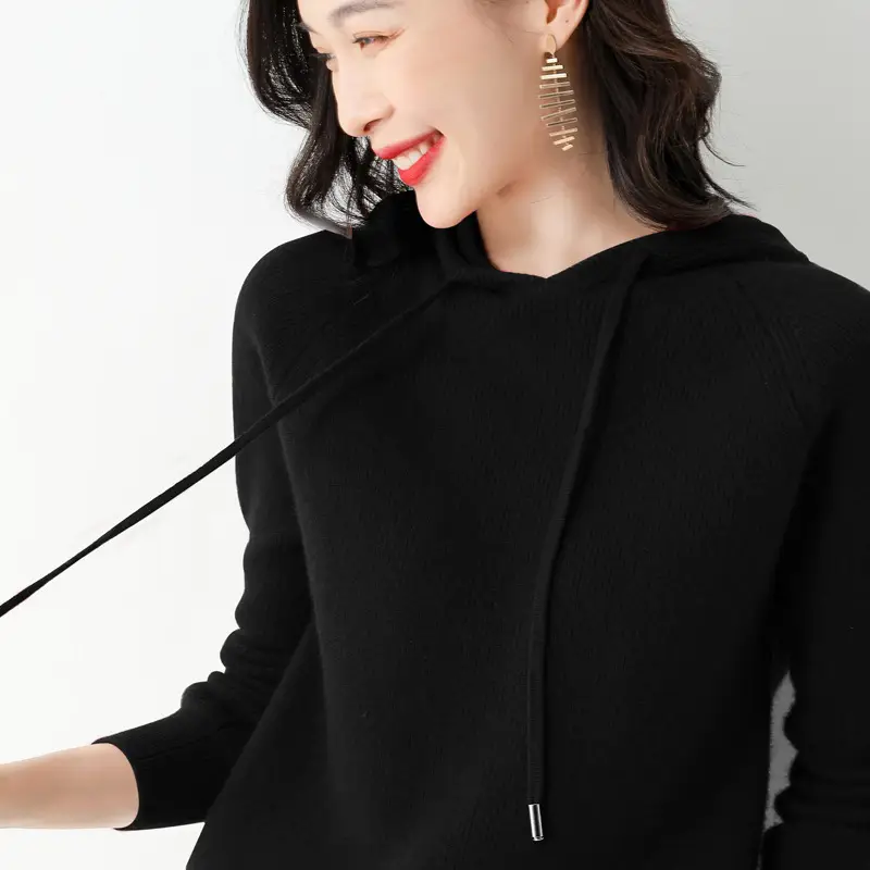Women's Black Hooded Sweatshirt Coat 2024 Winter Outerwear - Image 4