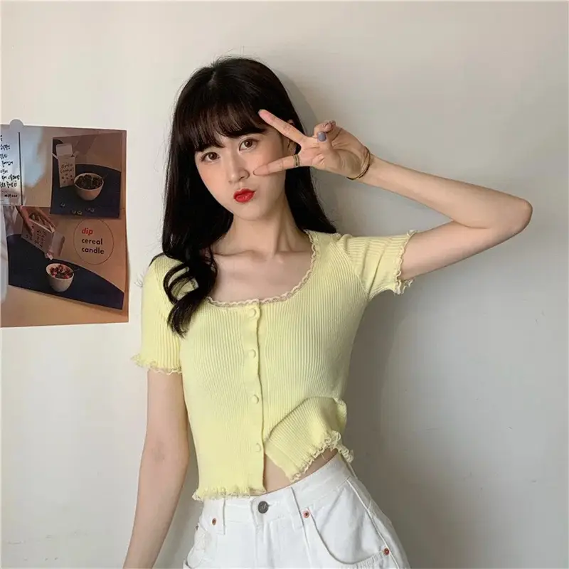 French Retro Knitted Shirt Purple Round Neck High Waist - Image 4