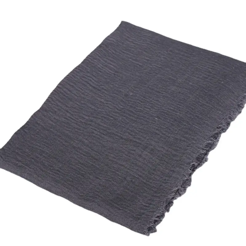 Women's Natural Wrinkled Cotton Scarf Monochrome Fringed Edge