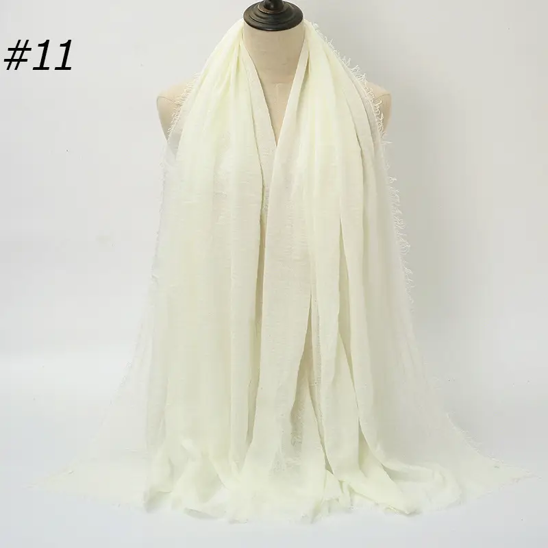 Women's Natural Wrinkled Cotton Scarf Monochrome Fringed Edge