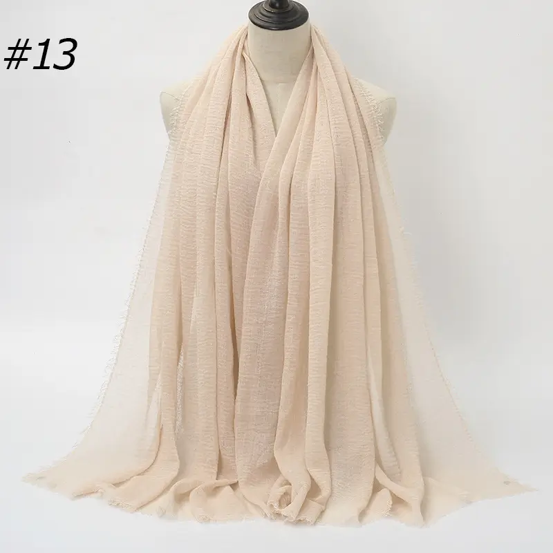 Women's Natural Wrinkled Cotton Scarf Monochrome Fringed Edge