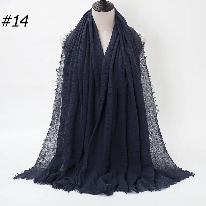 Women's Natural Wrinkled Cotton Scarf Monochrome Fringed Edge