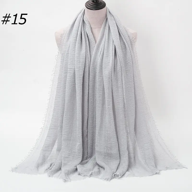 Women's Natural Wrinkled Cotton Scarf Monochrome Fringed Edge