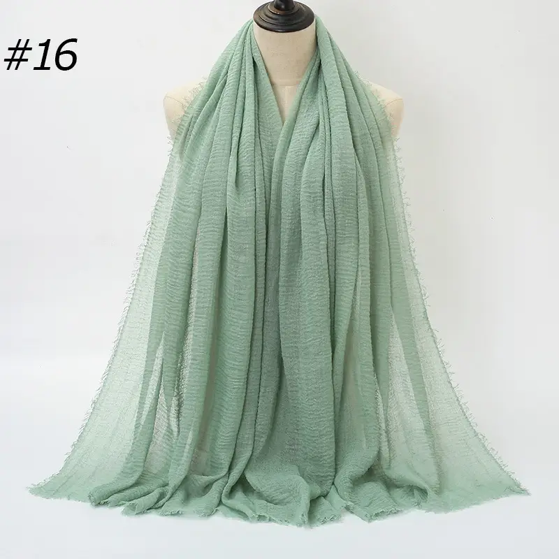Women's Natural Wrinkled Cotton Scarf Monochrome Fringed Edge