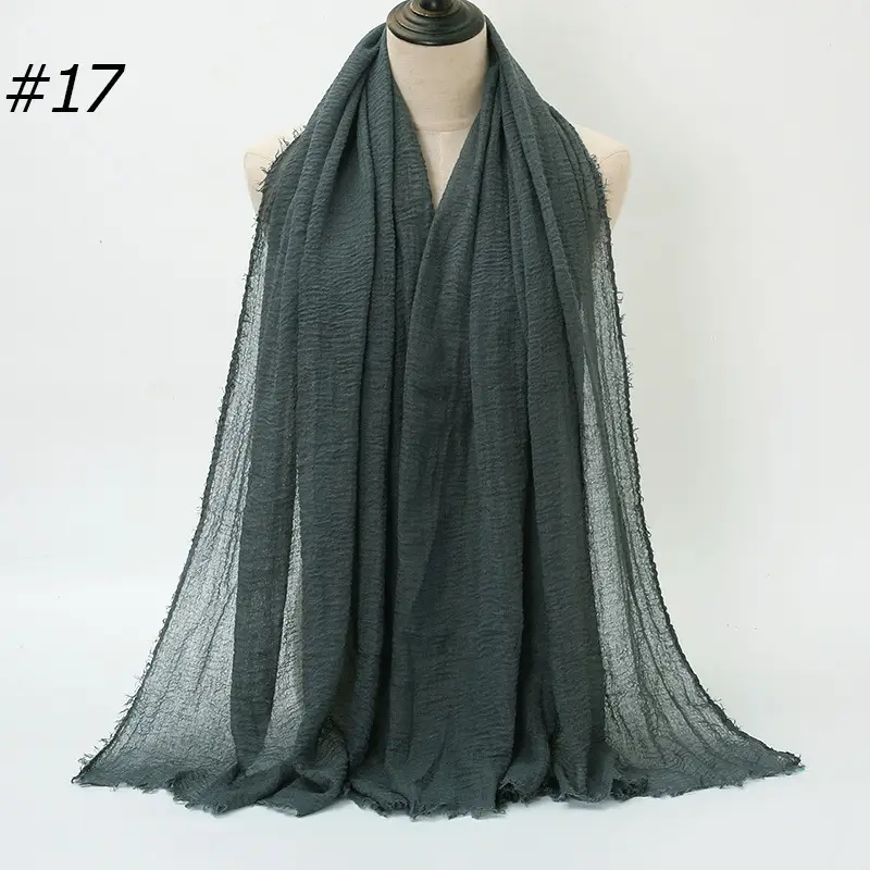 Women's Natural Wrinkled Cotton Scarf Monochrome Fringed Edge