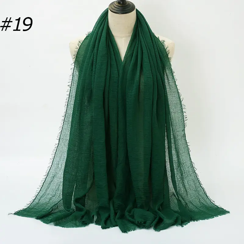 Women's Natural Wrinkled Cotton Scarf Monochrome Fringed Edge