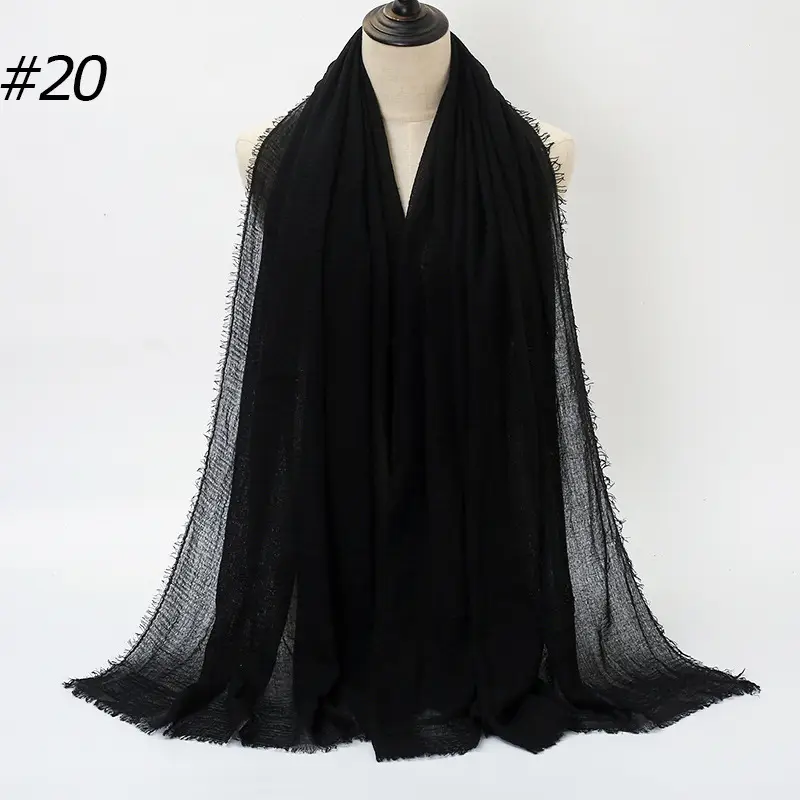 Women's Natural Wrinkled Cotton Scarf Monochrome Fringed Edge