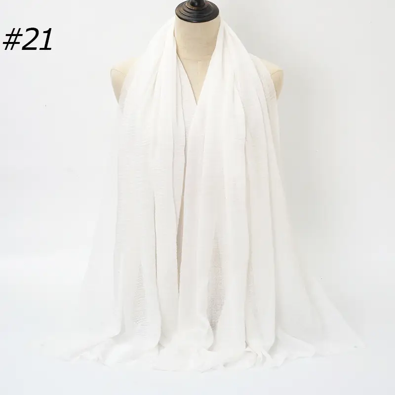 Women's Natural Wrinkled Cotton Scarf Monochrome Fringed Edge