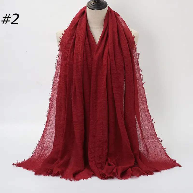 Women's Natural Wrinkled Cotton Scarf Monochrome Fringed Edge
