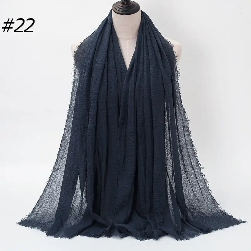 Women's Natural Wrinkled Cotton Scarf Monochrome Fringed Edge