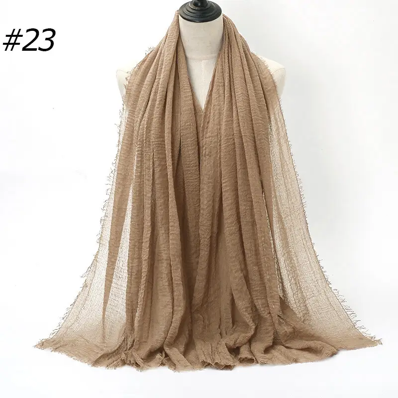 Women's Natural Wrinkled Cotton Scarf Monochrome Fringed Edge