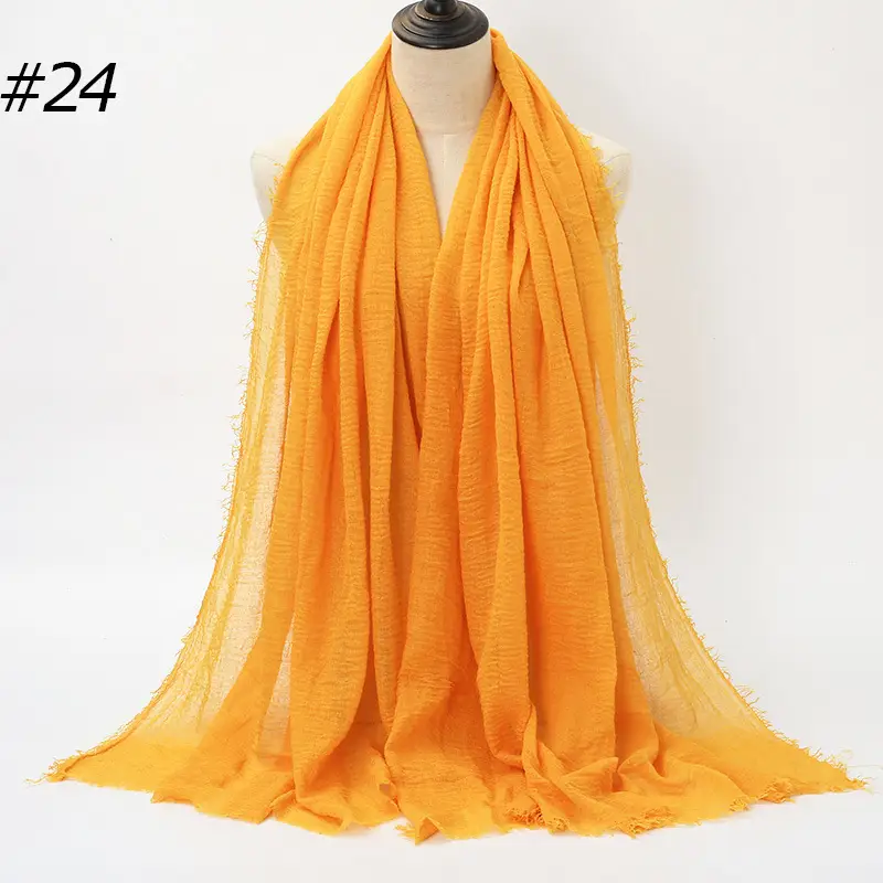 Women's Natural Wrinkled Cotton Scarf Monochrome Fringed Edge