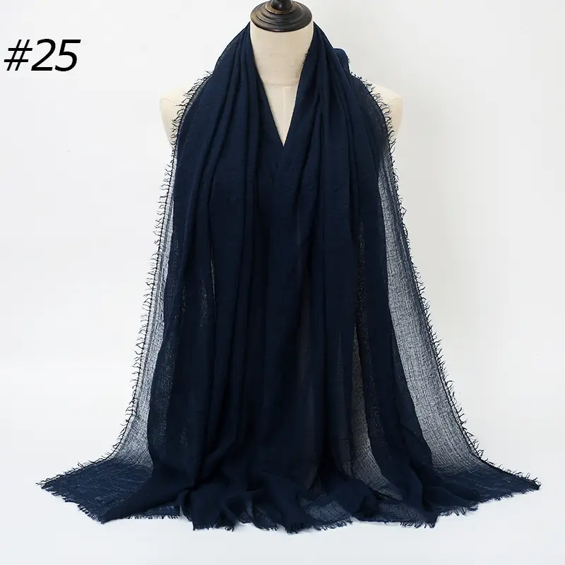 Women's Natural Wrinkled Cotton Scarf Monochrome Fringed Edge