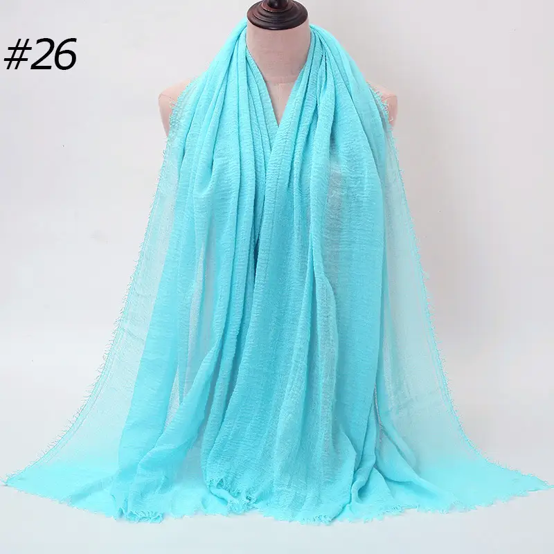 Women's Natural Wrinkled Cotton Scarf Monochrome Fringed Edge