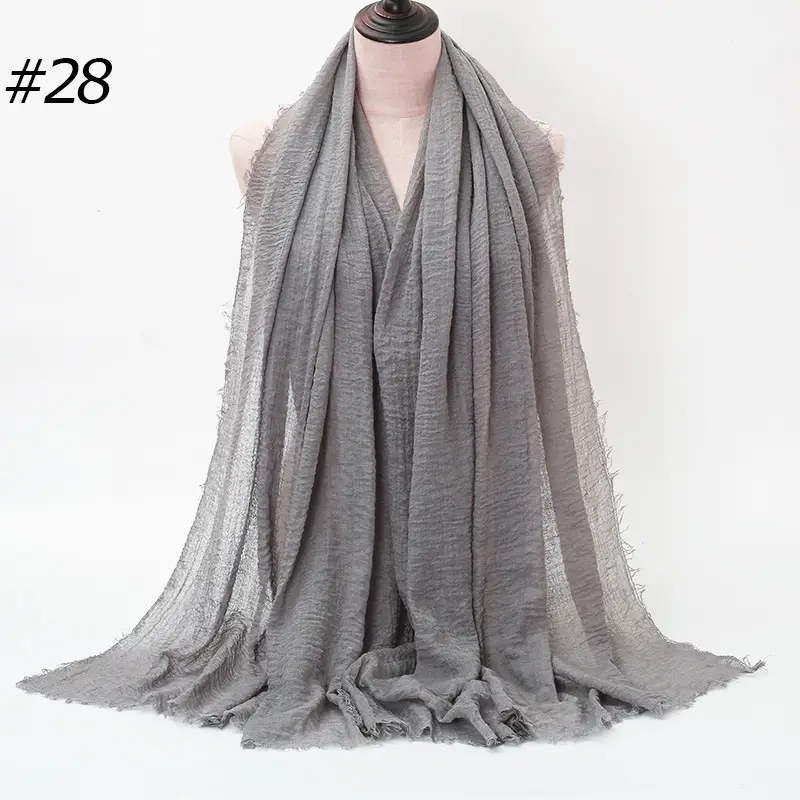 Women's Natural Wrinkled Cotton Scarf Monochrome Fringed Edge