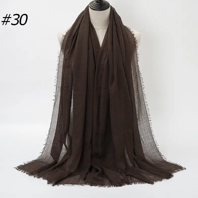 Women's Natural Wrinkled Cotton Scarf Monochrome Fringed Edge