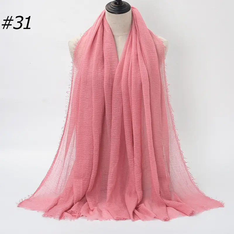 Women's Natural Wrinkled Cotton Scarf Monochrome Fringed Edge