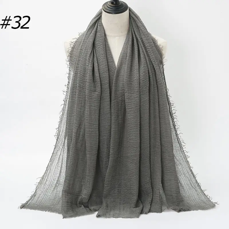 Women's Natural Wrinkled Cotton Scarf Monochrome Fringed Edge