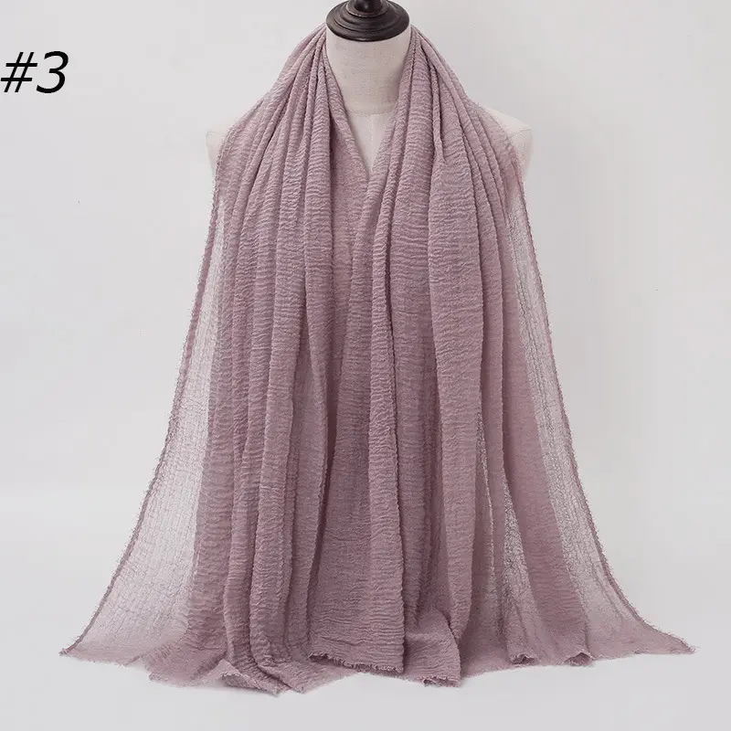 Women's Natural Wrinkled Cotton Scarf Monochrome Fringed Edge