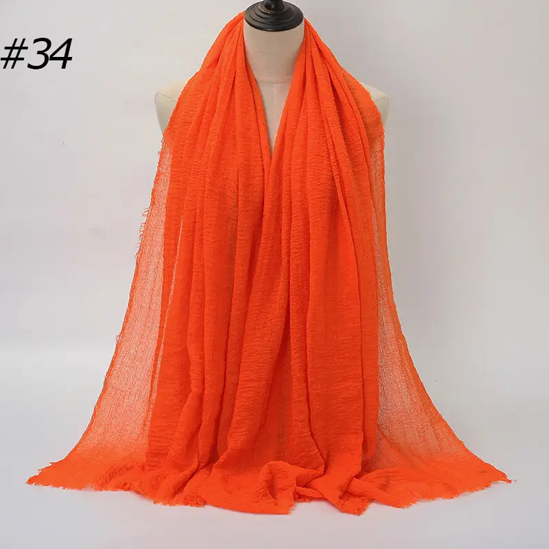 Women's Natural Wrinkled Cotton Scarf Monochrome Fringed Edge