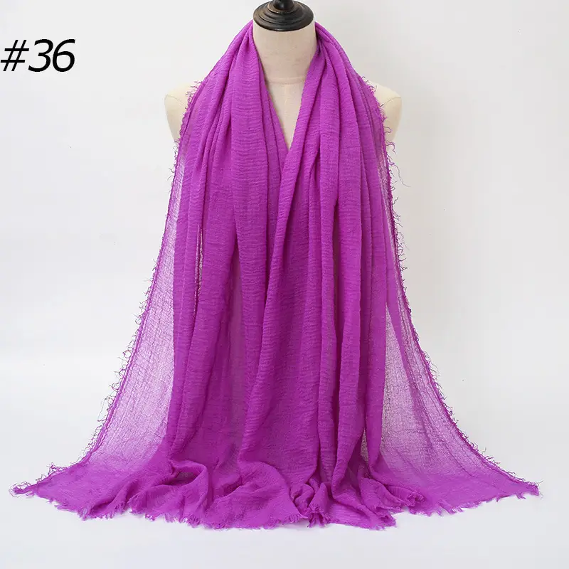 Women's Natural Wrinkled Cotton Scarf Monochrome Fringed Edge