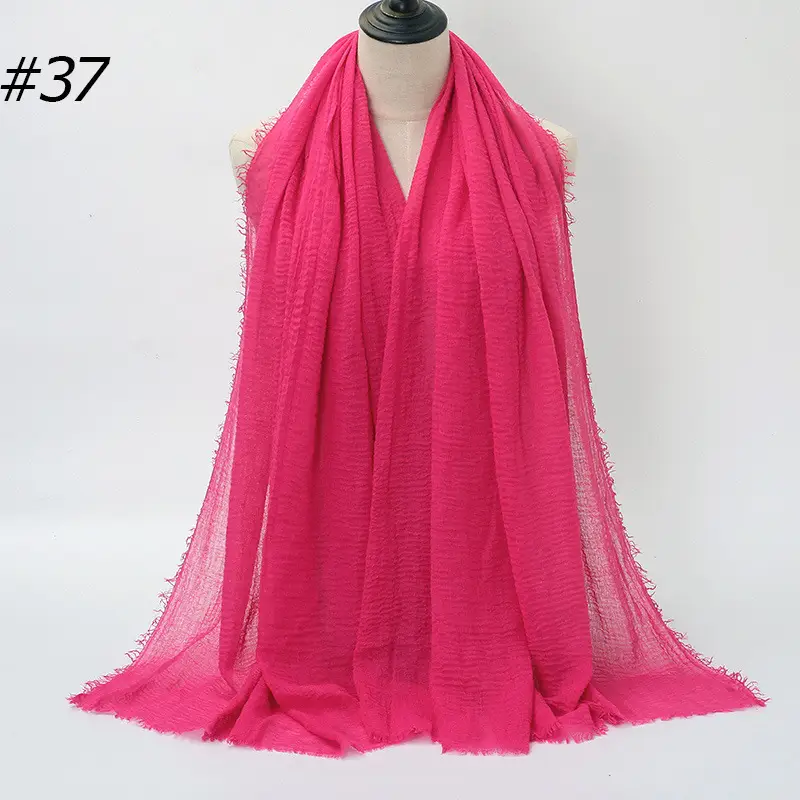 Women's Natural Wrinkled Cotton Scarf Monochrome Fringed Edge