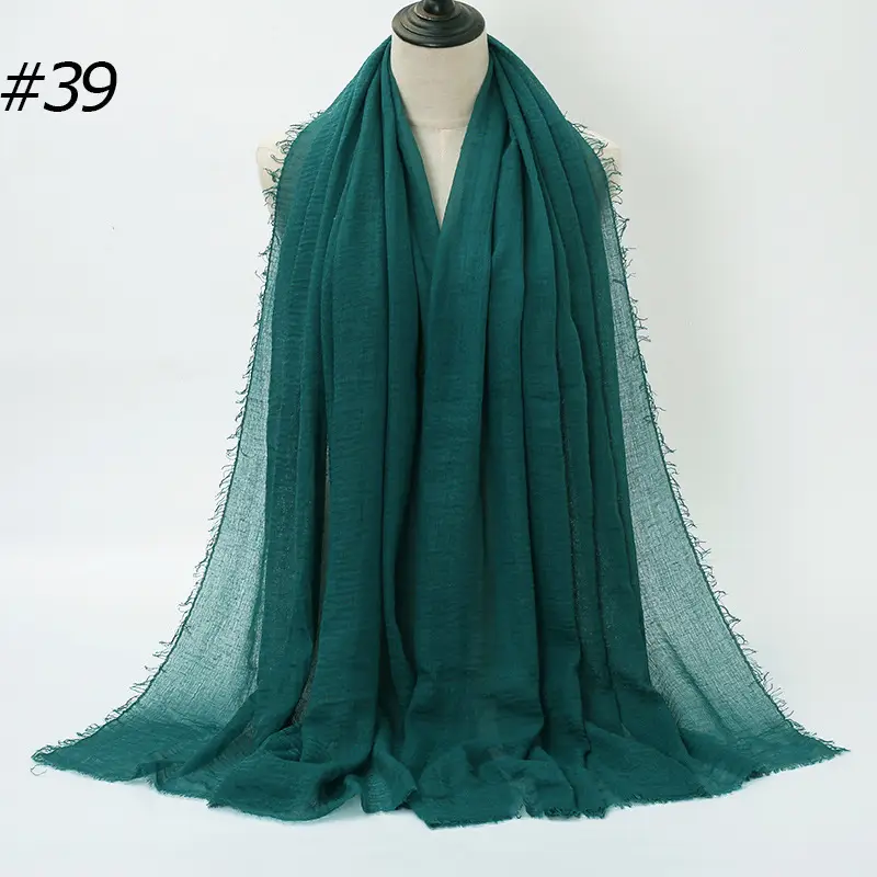 Women's Natural Wrinkled Cotton Scarf Monochrome Fringed Edge