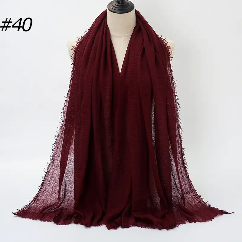 Women's Natural Wrinkled Cotton Scarf Monochrome Fringed Edge